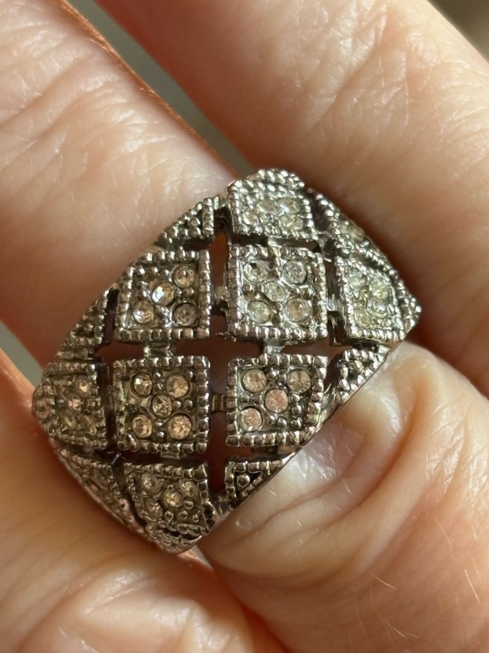 Silver-Tone Crystal Pavé Statement Ring